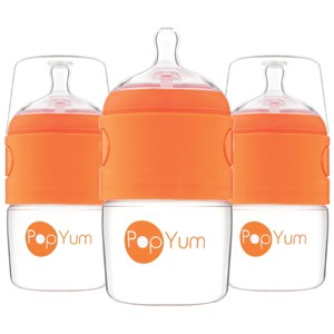 PopYum 5oz Anti-Colic Baby Bottle for Breast and Formula Feeding, 3-Pack, Orange, #1 Slow Flow Nipples - 1 of 4