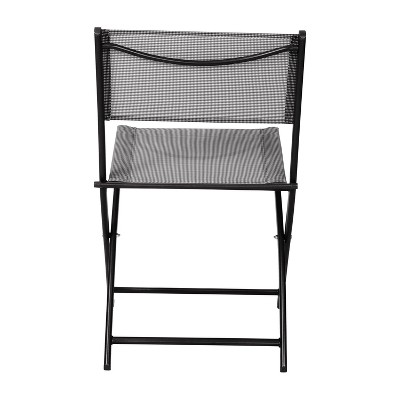 Set of 2 Gray Armless Folding Chairs with Black Steel Frames