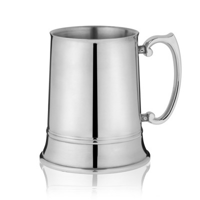 Viski Beer Mug, Metal Pint Glass with Handle, Double Walled Stein for Pilsners and Lagers, Stainless Steel 16 Oz Set of 1