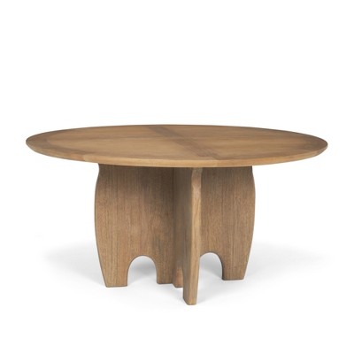 HomeRoots 59" Brown Solid Wood Pedestal Base Round Top Dining Table