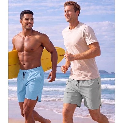 COOFANDY Men Swim Trunk with Compression Liner 2 in 1 Swimwear Bathing Suit Quick Dry Board Short Black Plam Leaf M — фото 2