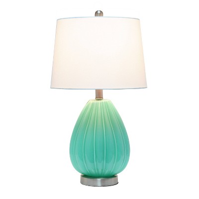 Seafoam Green Glass Droplet Nightstand Lamp with White Fabric Shade