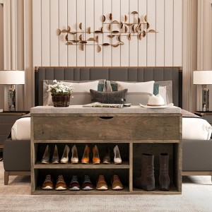 2-Tier Wooden Shoe Storage Bench with Flip Top Storage Space and Padded Cushion - 1 of 4