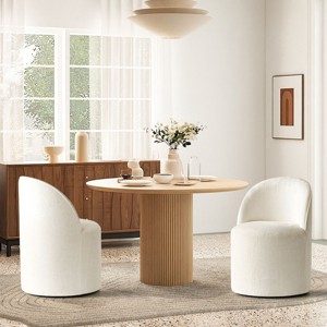 Set of 2 Upholstered Dining Chairs with Wheels, Chenille Barrel Style Rolling Chairs for Kitchen or Modern Dining Room-Maison Boucle - 1 of 4