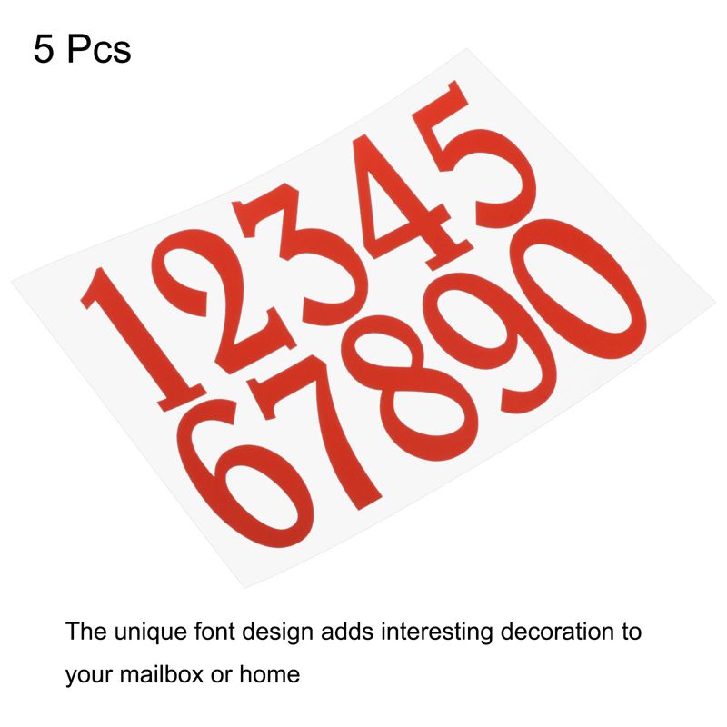 Unique Bargains Reflective Mailbox Numbers 0 - 9 Adhesive Door Sticker Red 5 Set, 3 of 5