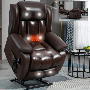 ChicFurnit Living Room Chair Arm Accent Chair Genuine Leather/Faux Leather 350LBS Dual Motor Lift Recliner Massage Heat Elderly Chair for Living Room - 1 of 4
