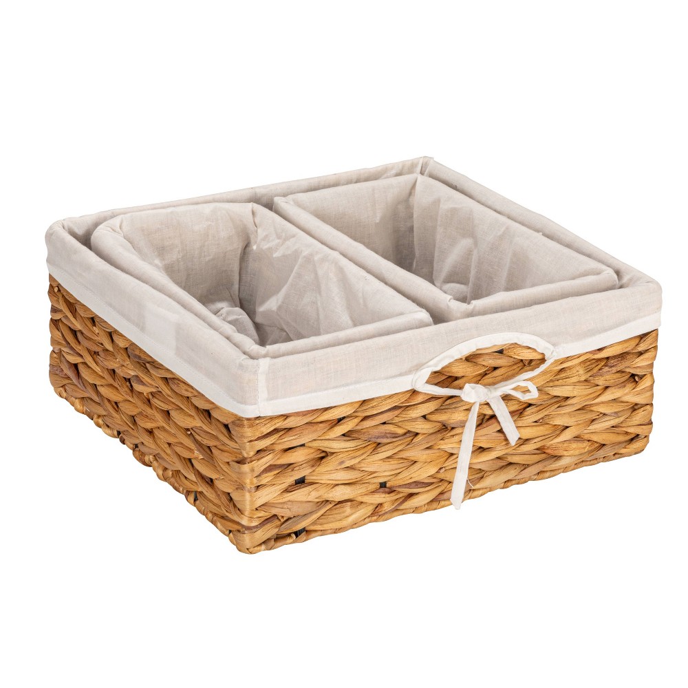 Photos - Other Decoration Household Essentials Wicker Basket Set 3pc 1 Large and 2 Small Water Hyacinth Baskets for Storage and Organization