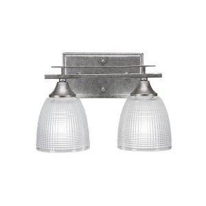 Toltec Lighting Uptowne 2 - Light Vanity in  Aged Silver with 5" Clear Ribbed Shade - 1 of 1