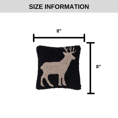 Black and Beige Deer Hooked Square Throw Pillow