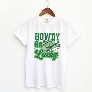 Simply Sage Market Women's Howdy Go Lucky Cowboy Hat Short Sleeve Garment Dyed Tee - 1 of 4
