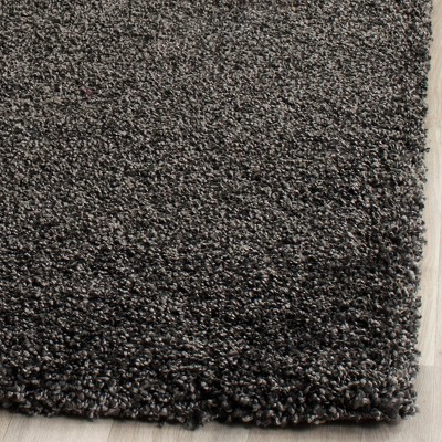 Dark Grey Square Shag Synthetic Easy Care Rug