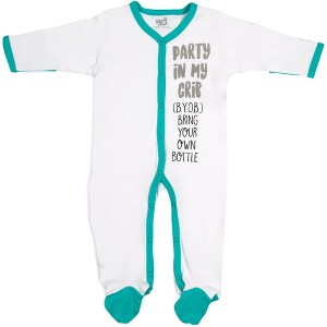 Pavilion Gift Company - B.Y.O.B. - 0-6 Months Teal Trimmed Sleeper - One Piece Pajamas - 1 of 4