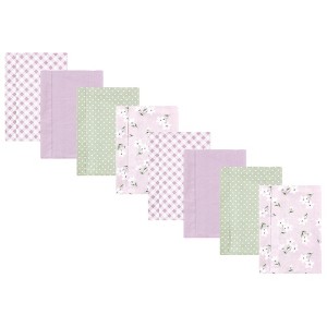 Hudson Baby Girls Cotton Poly Flannel Burp Cloths 8-Pack, Purple Dainty Floral, One Size - 1 of 4