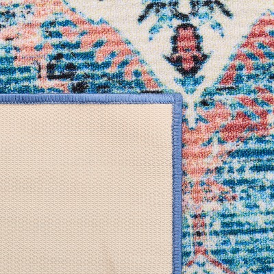 Ivory and Blue Rectangular Wool Blend Vintage Rug