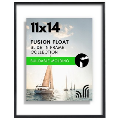 Americanflat 11x14 Floating Picture Frame with Shatter-Resistant Glass - Fits 8x10 Photos - Slide-In Photo Frame - Fusion Float - Black