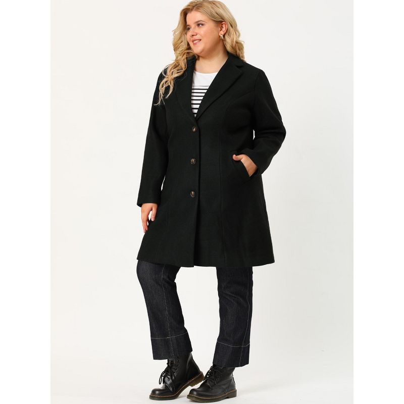 Agnes Orinda Women's Plus Size Winter Notched Lapel Single Breasted Pea Coat, 3 of 8