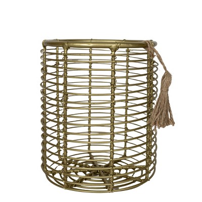 Utensil Caddy Brass Metal with Jute Tassel by Foreside Home & Garden