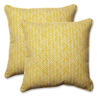 Outdoor/Indoor Herringbone Yellow Throw Pillow Set of 2 - Pillow Perfect