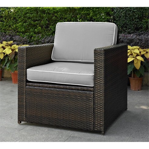 Steel Wicker Patio Arm Chair With Gray Cushions Pemberly Row Target