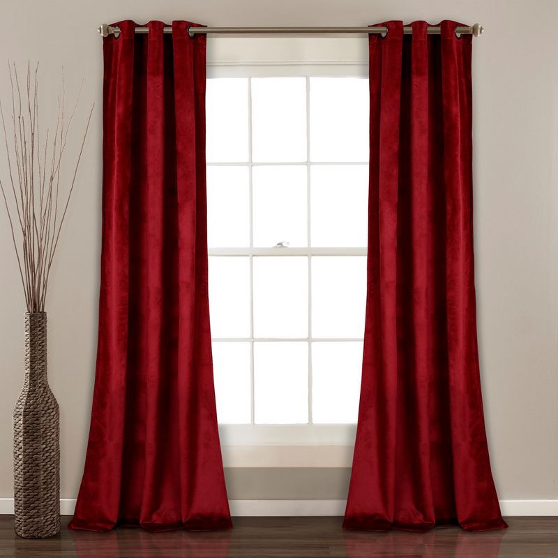Home Boutique Prima Velvet Solid Light Filtering Grommet Window Curtain Panels Red 38x95 Set, 1 of 2