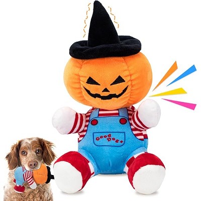 Halloween Dog Squeaky Toy - Pumpkin Plush Chew Toy with Crinkle Paper, Durable Stuffed Toy for Small, Medium & Large Breeds, Festive Halloween Pet Toy