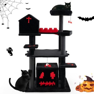Tangkula Gothic Cat Tree 49" Tall Cat Tower w/ Coffin Bed & 2 Condos & Cozy Perch - 1 of 4