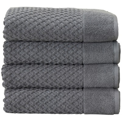 100% Cotton Quick-Dry Decorative Stripe Bath Towel Set (Hand Towel  (4-Pack), Glacier Grey / Cappuccino) - Great Bay Home