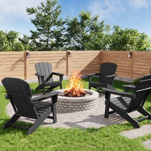 Modern HDPE Adirondack Chair Set of 2/4 0r with 2 Side Tables - Oversize 380LB,Weather Resistant,Firepit,Wooden Texture for Deck,Pool,Porch - 1 of 4