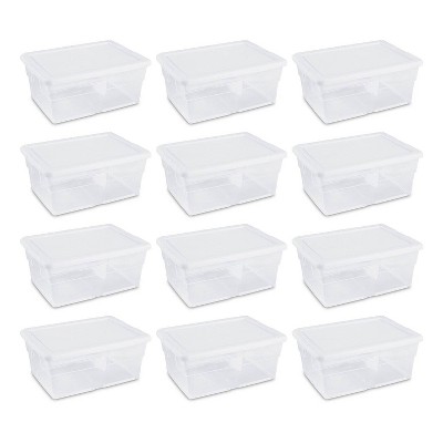 Sterilite 16 Quart Clear Plastic Stacking Storage Container Box (12 Pack)