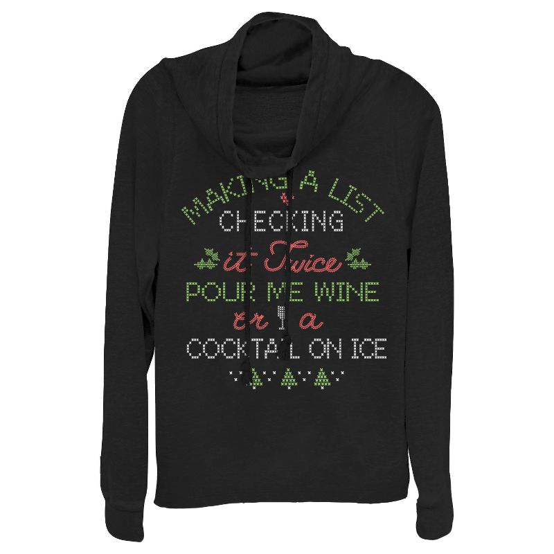 CHIN UP Christmas Wine or Cocktail Cowl Neck Sweatshirt, 1 of 4