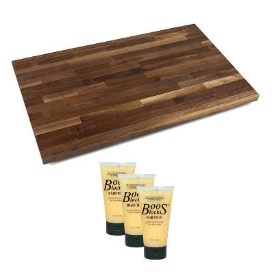 John Boos Walnut Wood Edge Grain Kitchen Countertop 24 x 25 x 1.5 Inches Cutting Board and Moisture Cream Set