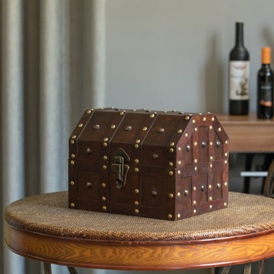 Dark Brown Wooden Pirate Chest with Brass Accents