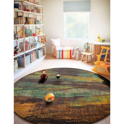 Vibrant Abstract Sevilla 8' Round Multicolor Synthetic Rug