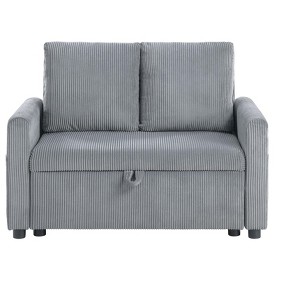 VYNXARIA Modern 45"W Gray Corduroy Loveseat with Storage, Side Pocket - 1 of 4