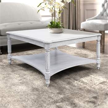 Galano Marcello 33.1 in. Square Solid Wood Top Coffee Table in White and Oak, White, Oak