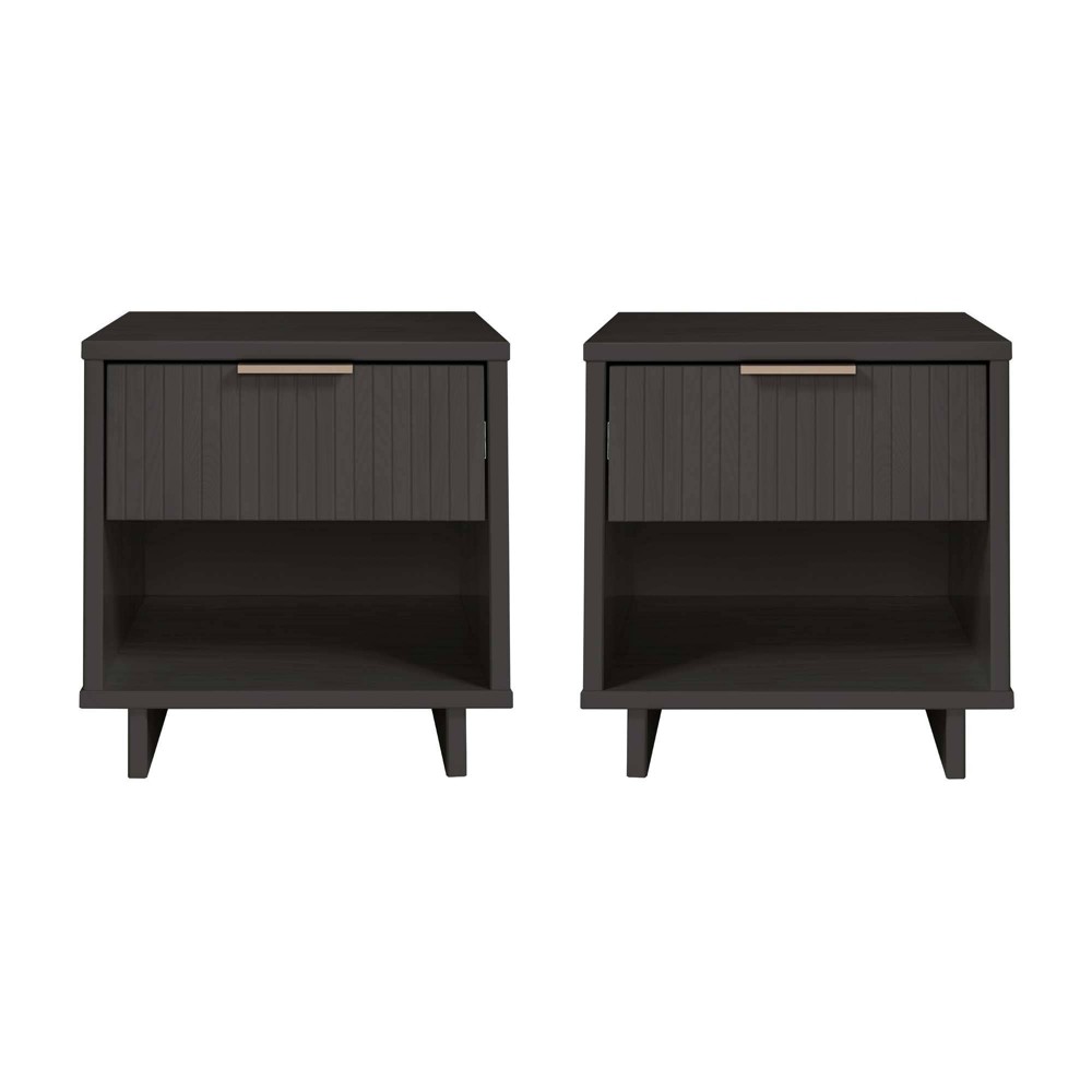 Manhattan Comfort Set of 2 Granville Nightstands with Drawer Dark Gray: UV Painted, Soft Close, Metal Handles