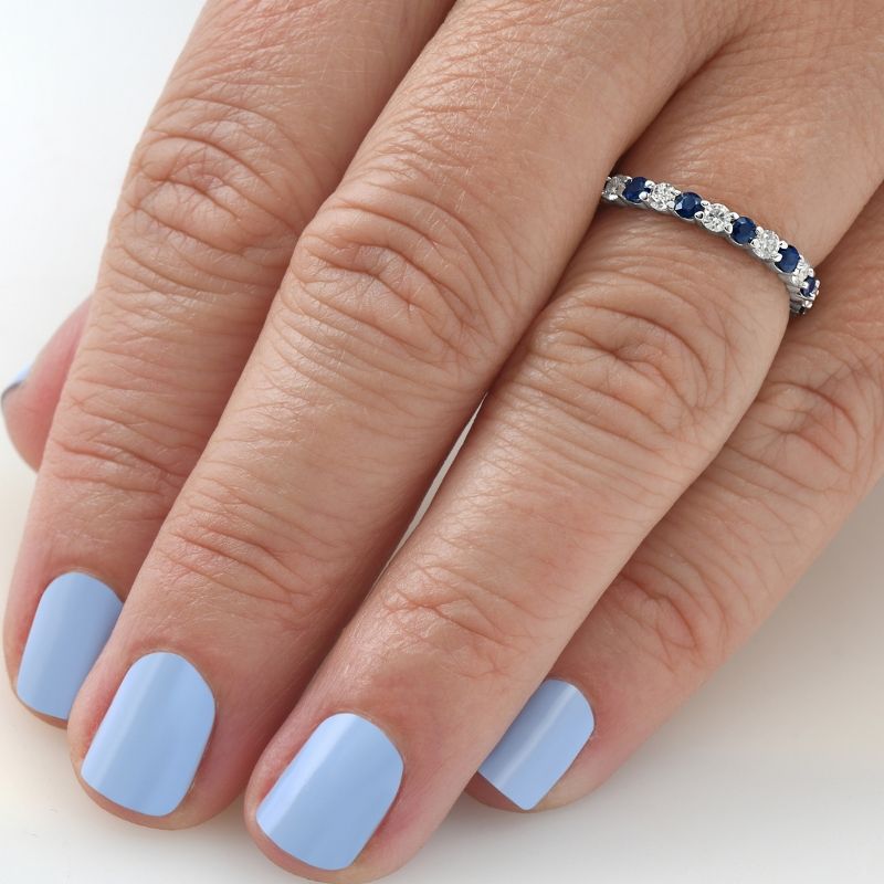 Pompeii3 1 cttw Blue Sapphire Diamond Wedding Eternity Ring 14k White Gold, 3 of 6
