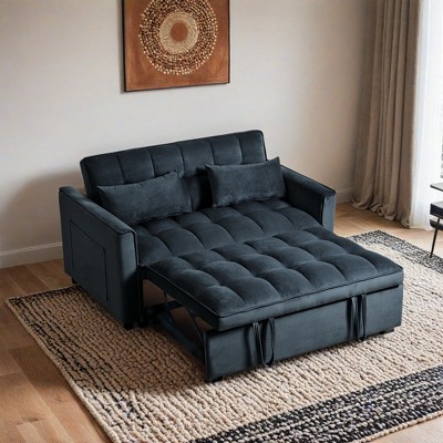 3 in 1 Convertible Sleeper Sofa Bed, Modern Pull Out Couch Bed, Adjustable Backrest, Velvet Loveseat Futon Sofa with Pillows - Leovsnove