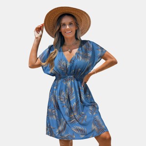 Women's Tropical Blue Surplice Cover-Up Mini Dress - Cupshe - 1 of 4