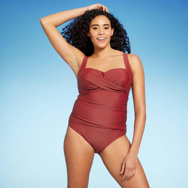 Women's Twist-Front Square Neck Full Coverage One Piece Swimsuit with Tummy Control - Kona Sol™, 4 of 17