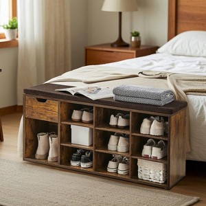 Storage Bench, Entryway Bench with Cushion, Drawer and Open Compartments, Bench with Storage, for Living Room, Bedroom, Closet - 1 of 4