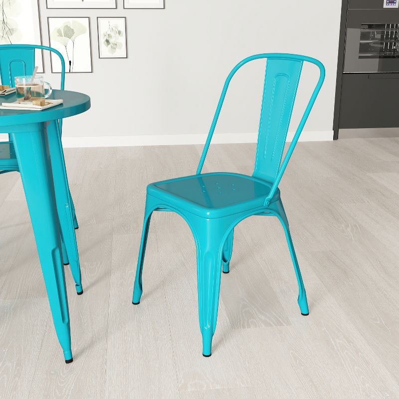Merrick Lane Wells Indoor/Outdoor Stacking Metal Dining Chair with Single Slat Back and Powder Coated Finish, 3 of 13