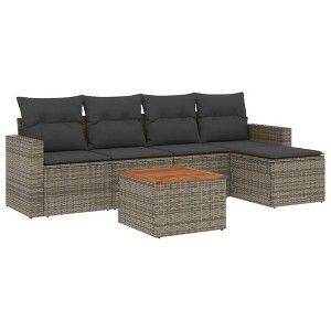 vidaXL Patio Sofa Set with Cushions Outdoor Furniture 6 Piece Poly Rattan - Gray - 1 of 4