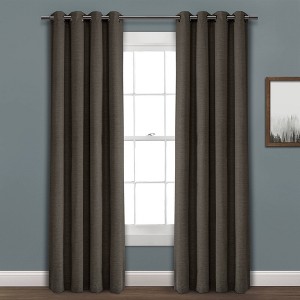 Faux Linen Absolute Blackout Grommet Top Single Window Curtain Panel - Lush Décor - 1 of 4