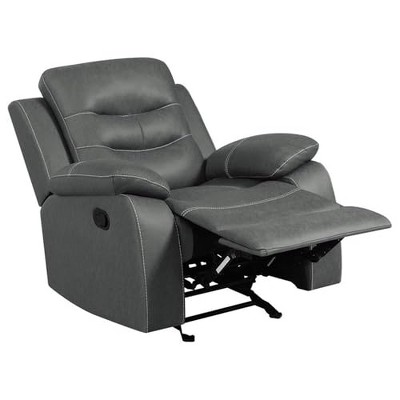 Gray Leather Glider Recliner with Manufactured Wood Frame