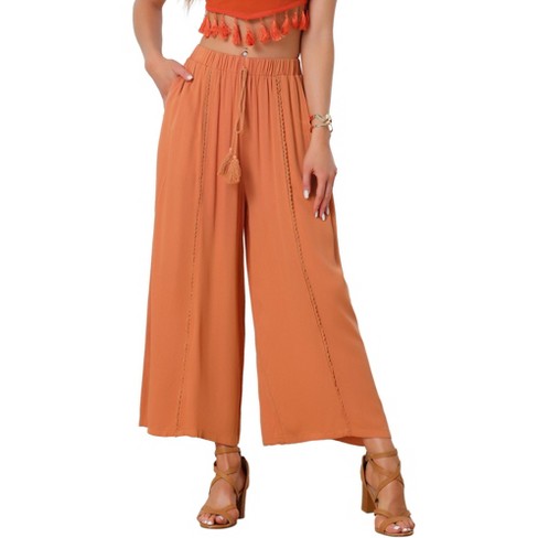 Allegra K Women's Elastic High Waist Drawstring Wide Leg Palazzo Trousers  Orange Medium : Target