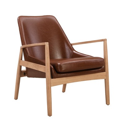 1 Piece Modern PU Leather Accent Chair,Upholstered Armchair With  Wooden Frame,High Backrest Solid Wood Reading Lounge Chair-Cuddlewood