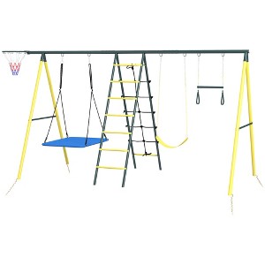 Metal Swing Set for Backyard 5 in 1 Design Holds up to 440 lbs. for Ages 3-8 - 1 of 4