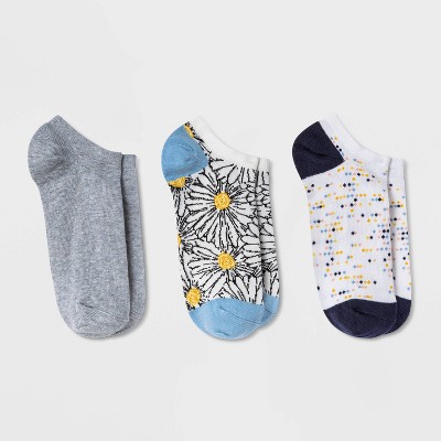  Women's Daisy 3pk Low Cut Socks - A New Day™ Blue/Gray/White 4-10 