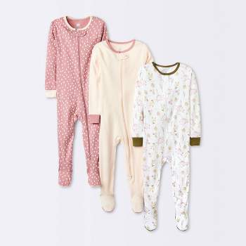 Baby Girls' 3pk Prairie Floral Zip-Up Sleep N' Play - Cloud Island™ Pink